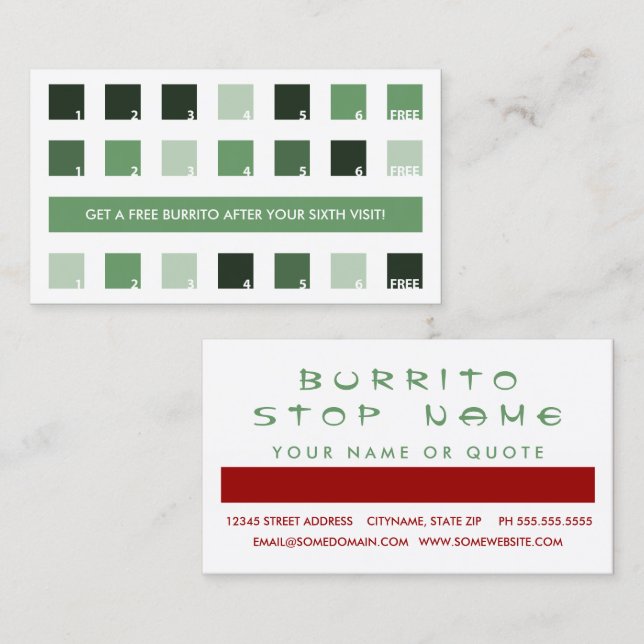 BURRITO customer appreciation (mod squares) Loyalty Card (Front/Back)
