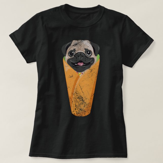 Burrito Pug Mexican Cinco de Mayo Dog Kawaii Vinta T-Shirt (Design Front)