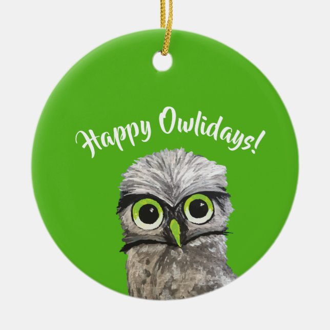 Burrowing Owl Holidays Ceramic Ornament (Front)