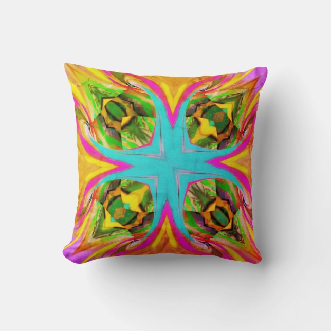 Burst of colour Teal, Green and pink  Poster Cushion (Front)