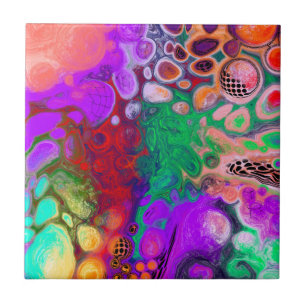 Burst of Colours Digital Fluid Art  Ceramic Tile