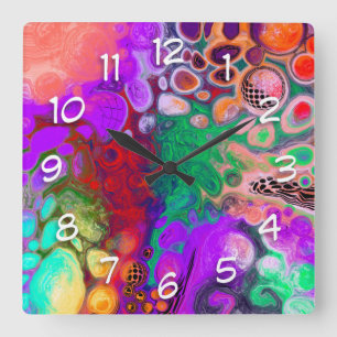 Burst of Colours Digital Fluid Art   Square Wall Clock