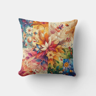 “Burst of Nature: Symmetrical Floral Illustration” Cushion