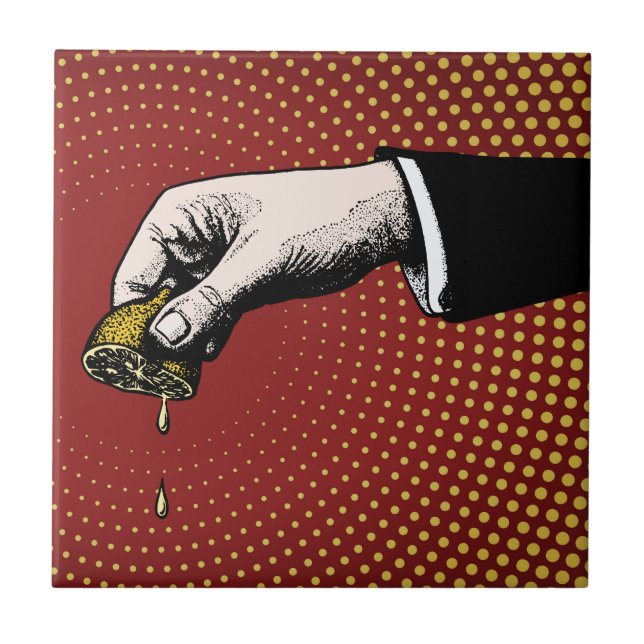 Burst of Zesty Vibes - Hand Squeezing Lemon Ceramic Tile (Front)