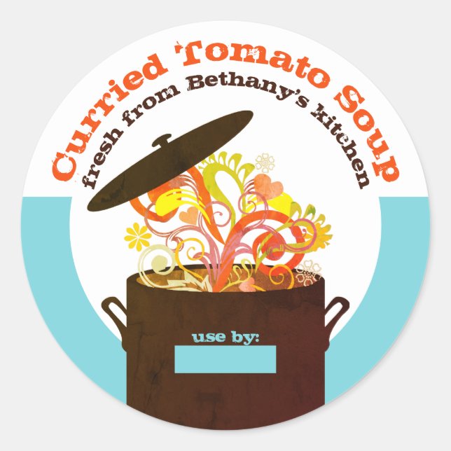 Bursting aromas cooking pot soup sauce canning classic round sticker (Front)