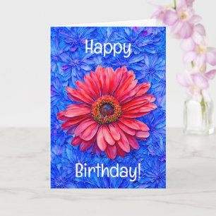 Bursting Daisy Flowers Red Daisy Art Birthday Card