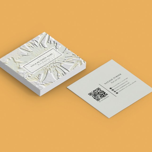 ©Bursting Joy/ Embossed-Like Floral Design Square Business Card (Creator Uploaded)