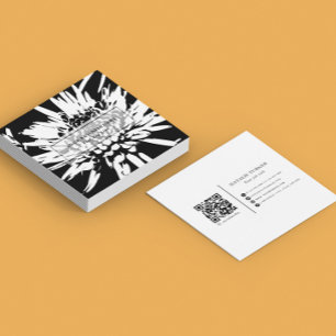 ©Bursting Joy/ Modern Black n White Floral Design Square Business Card