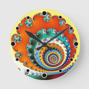 Bursting with Colour Fractal Spiral Round Clock