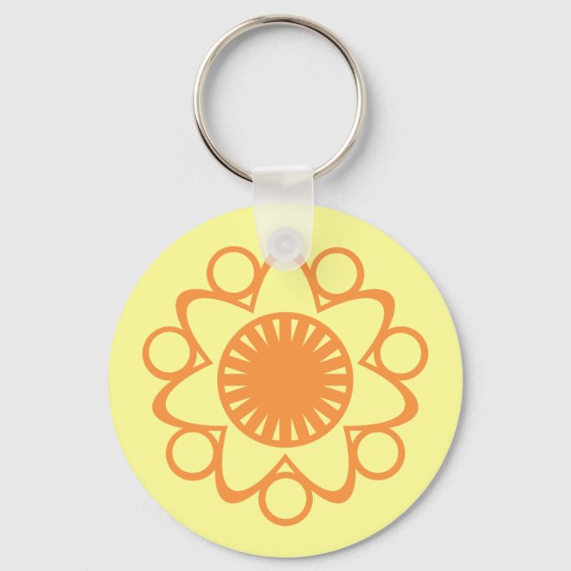 Bursting with Life Flower Keychain, Orange Key Ring (Front)