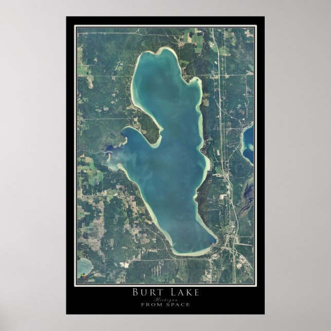 Burt Lake Michigan Satellite Poster Map (Front)