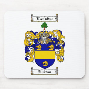 BURTON FAMILY CREST -  BURTON COAT OF ARMS MOUSE PAD