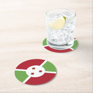 Burundi flag round paper coaster