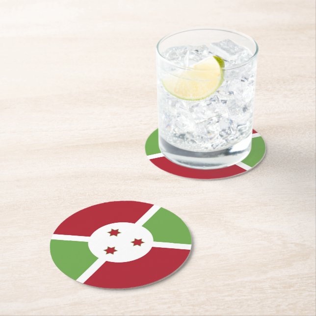 Burundi flag round paper coaster (Insitu)