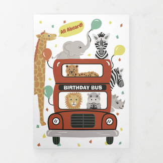Bus and Animals Tri-fold Birthday Card with Games