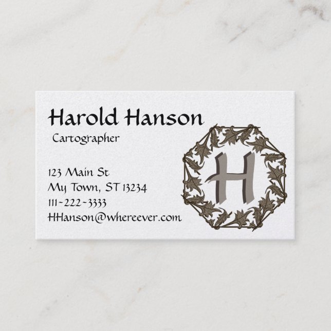 Bus. Card - Circle of Leaves with Monogram (Front)