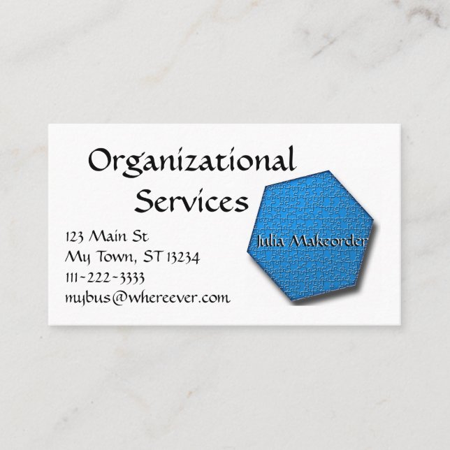 Bus. card - Hexagon Jigsaw Puzzle in Blue (Front)