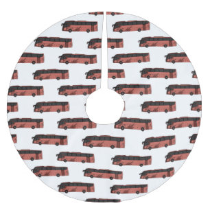 Bus cartoon illustration brushed polyester tree skirt