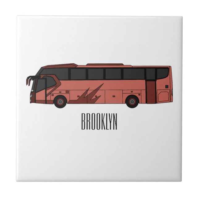 Bus cartoon illustration ceramic tile (Front)