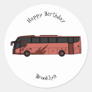 Bus cartoon illustration classic round sticker
