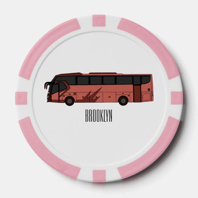 Bus cartoon illustration poker chips (Front)