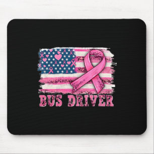 Bus Driver American Flag Pink Ribbon Breast Cancer Mouse Pad
