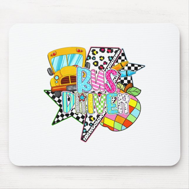 Bus Driver Lighting Back To School Happy First Day Mouse Pad (Front)