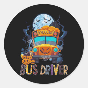 Bus Driver School Bus Halloween Costume With Classic Round Sticker