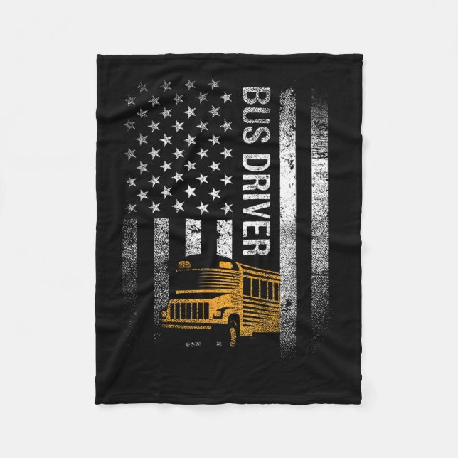 Bus Driver Usa American Flag Funny Bus Driver Gift Fleece Blanket (Front)