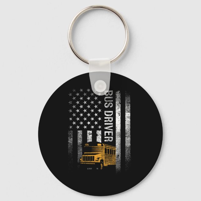 Bus Driver Usa American Flag Funny Bus Driver Gift Key Ring (Front)