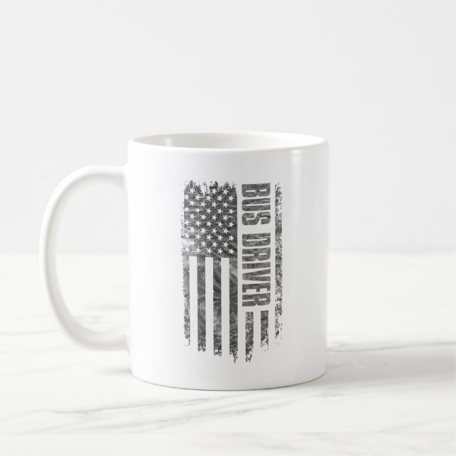 Bus Driver USA Flag Distressed design Coffee Mug (Left)