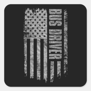 Bus Driver USA Flag Distressed design Square Sticker