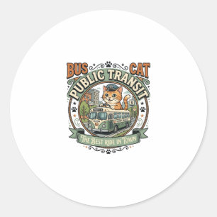 Bus Public Transit Cat Bus Public Transit Cat Vint Classic Round Sticker