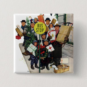 Bus Stop at Christmas 15 Cm Square Badge