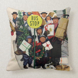 Bus Stop at Christmas Cushion