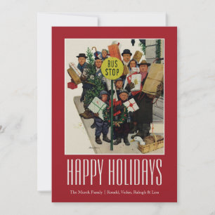 Bus Stop at Christmas Holiday Card