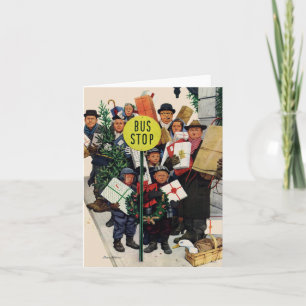 Bus Stop at Christmas Holiday Card