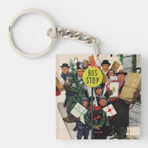 Bus Stop at Christmas Key Ring