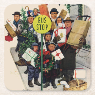 Bus Stop at Christmas Square Paper Coaster