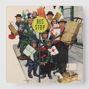Bus Stop at Christmas Square Wall Clock