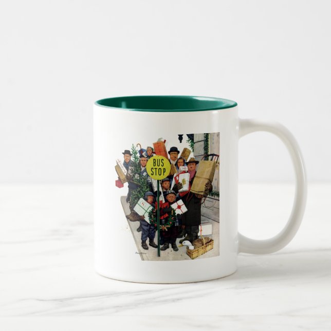 Bus Stop at Christmas Two-Tone Coffee Mug (Right)