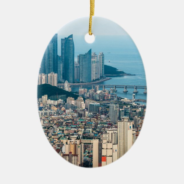 Busan city Skyline. Yeongnam province, South Korea Ceramic Ornament (Front)