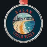 Busan Haeundae Beach Retro Distressed Circle Metal Ornament<br><div class="desc">Busan retro vector travel design. Busan,  a large port city in South Korea,  is known for its beaches,  mountains and temples.</div>