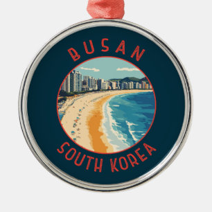 Busan Haeundae Beach Retro Distressed Circle Metal Ornament