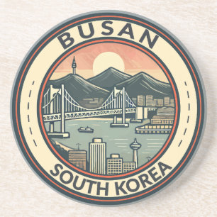 Busan South Korea Bridge Travel Art Badge Coaster