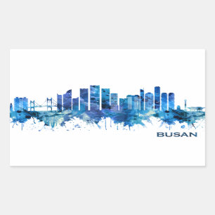 Busan South Korea Skyline Blue Rectangular Sticker