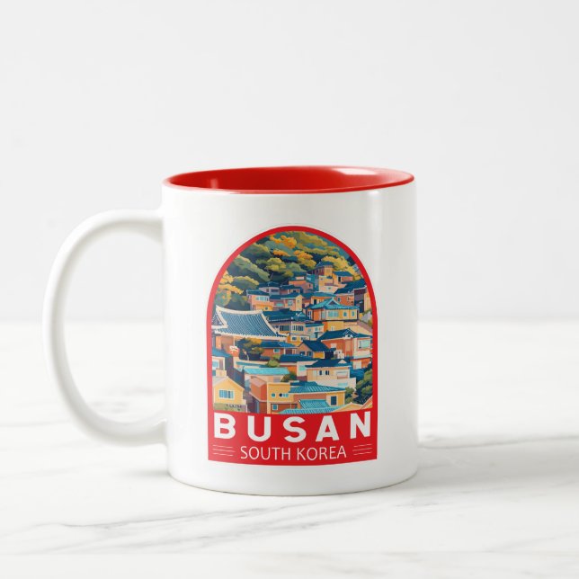 Busan South Korea Travel Art Emblem Two-Tone Coffee Mug (Left)