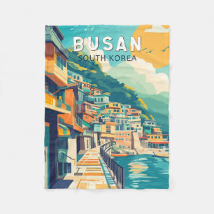 Busan South Korea Travel Art Vintage Fleece Blanket