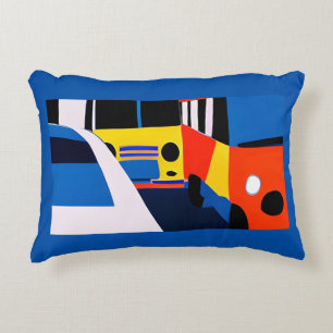 Buses and Cars in Primary Colours Decorative Cushion