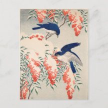 Bush and Fly Catchers in Snow by Ohara Koson
